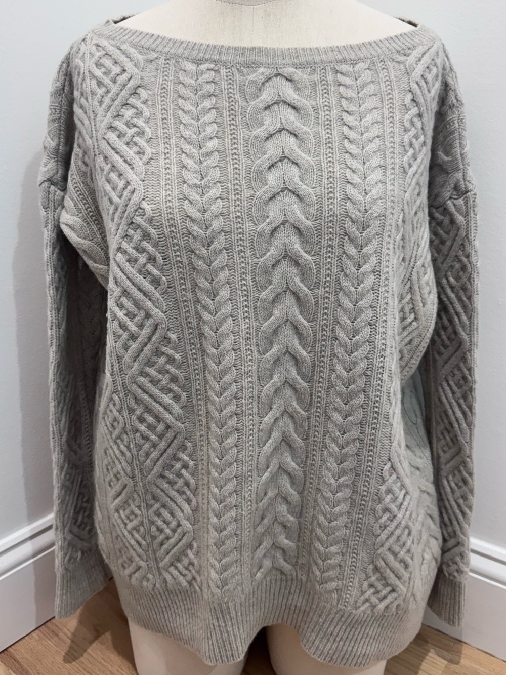 Ralph Lauren Gray Wool Cashmere Cableknit Sweater XS Boatneck